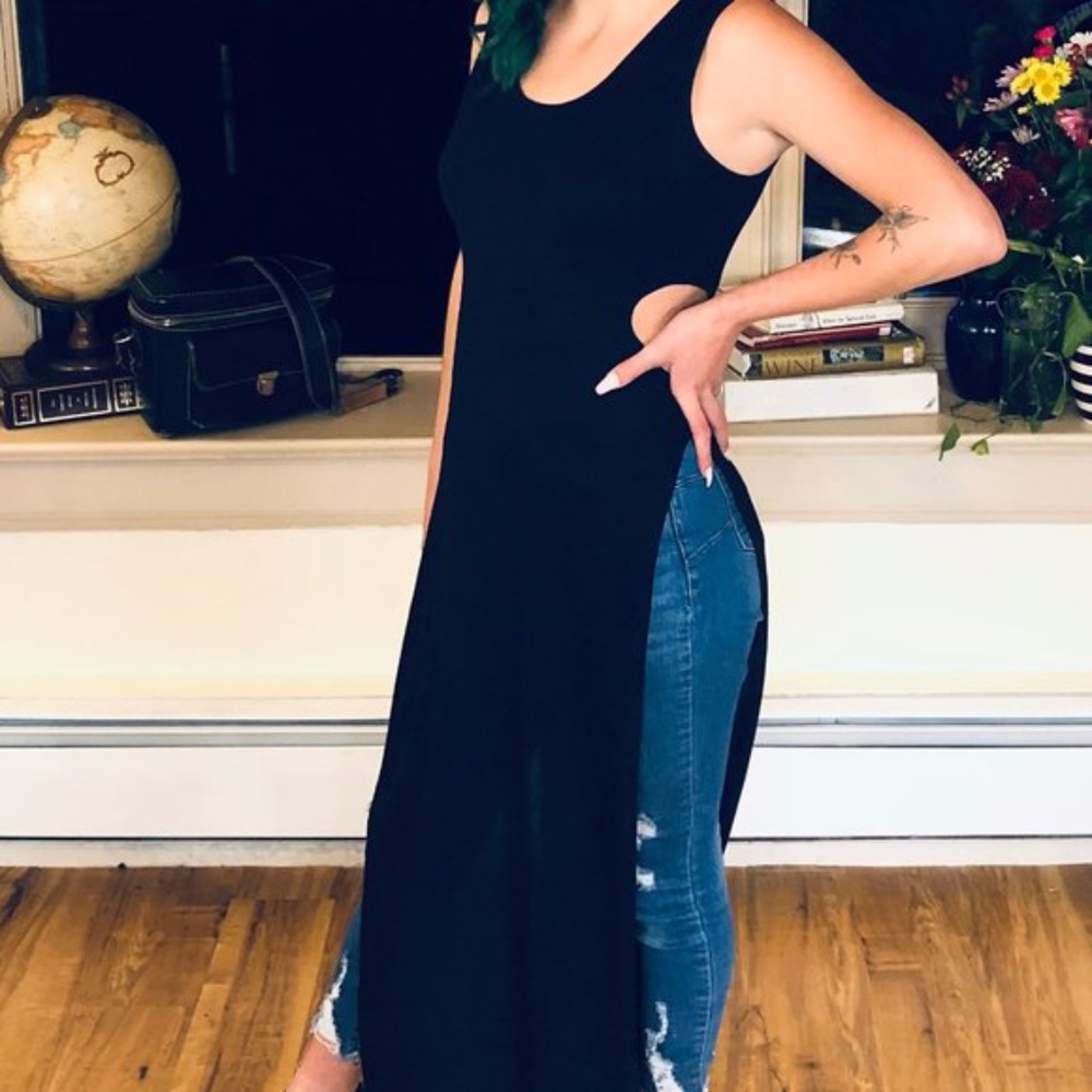 Key Hole Split SideTank Black Top Maxi Dress sizeM